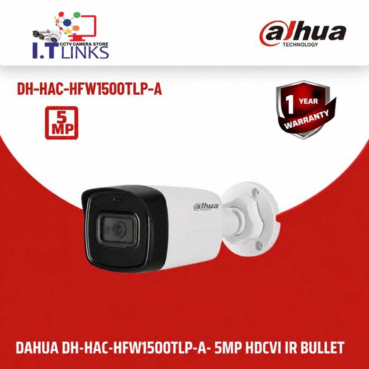 Dahua 5MP Bullet Camera - DH-HAC-HFW1500TLP-A