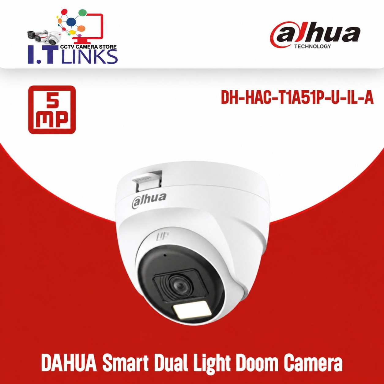 Dahua 5MP Dual Light Turret Camera - DH-HAC-T1A51P-U-IL-A