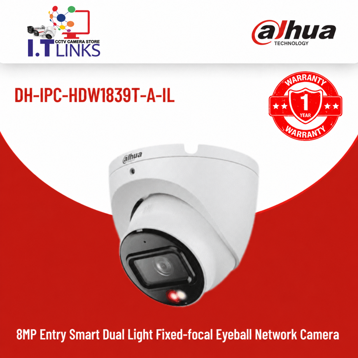 Dahua 8MP Dual Light Eyeball Camera - DH-IPC-HDW1839TP-A-IL