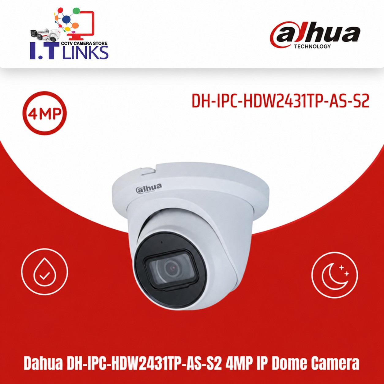 Dahua 4MP IP Eyeball Camera - DH-IPC-HDW2431TP-AS-S2