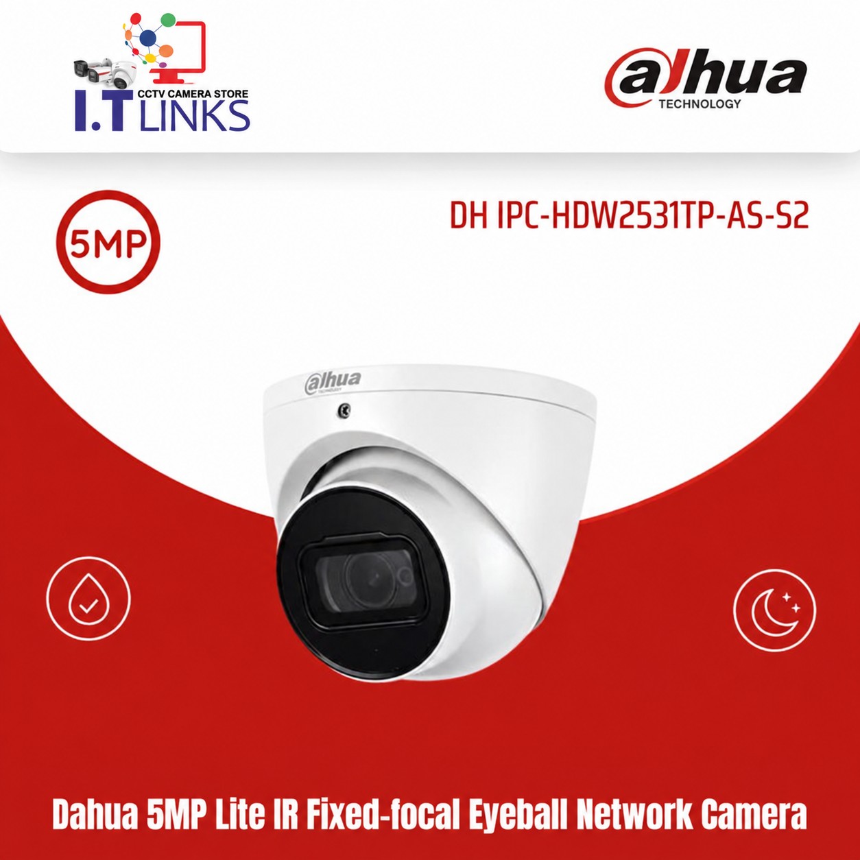 Dahua 5MP IP Eyeball Camera - DH-IPC-HDW2531TP-AS-S2