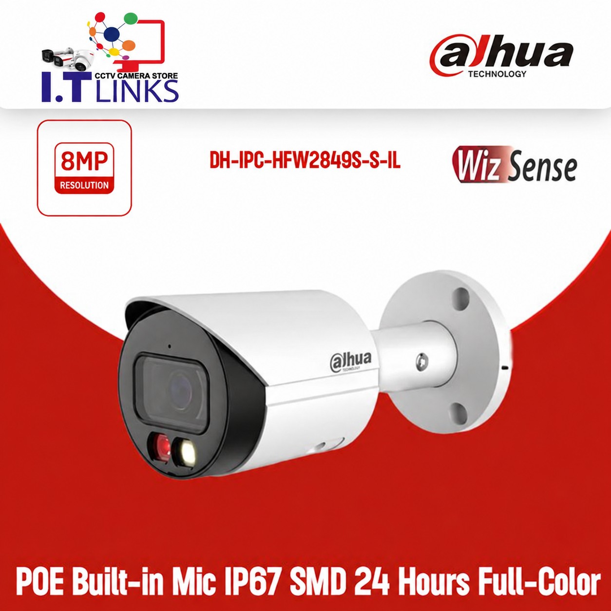 Dahua 8MP WizSense Bullet Camera - DH-IPC-HFW2849S-S-IL