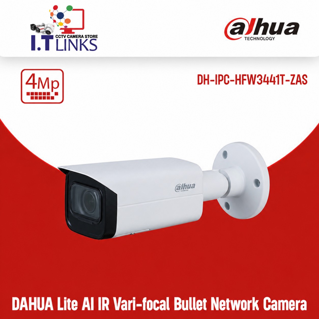 Dahua 4MP Varifocal Bullet Camera - DH-IPC-HFW3441T-ZAS
