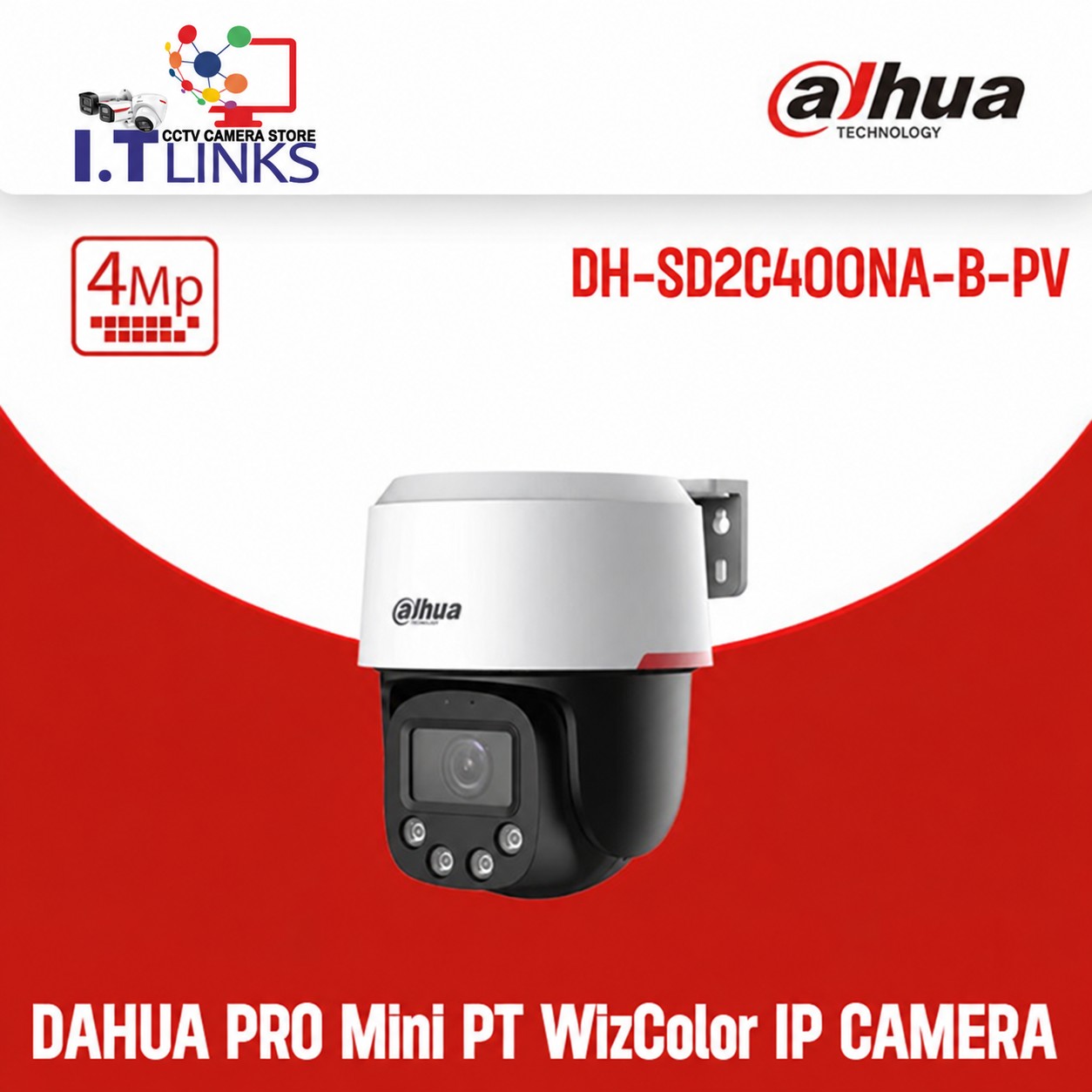 Dahua 4MP Mini PT WizColor Camera - DH-SD2C400NA-B-PV-PRO